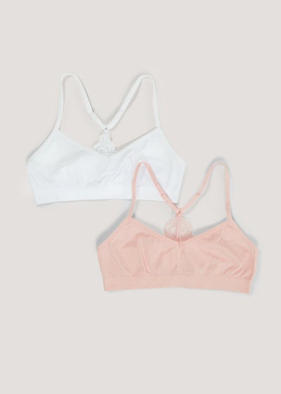 2 Pack Girls Coral & White Lace Back Seam Free Crop Tops (6-13yrs) - Age 6 - 7 Years