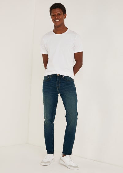 Green Wash Stretch Slim Fit Tapered Jeans