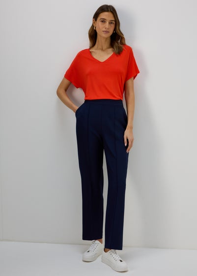 Et Vous Navy Pleat Front Straight Leg Trousers