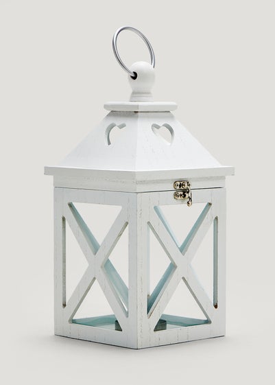 White Wood Lantern (30cm x 14cm x 14cm)