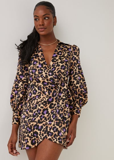 Be Beau Leopard Print Wrap Dress - Size 6
