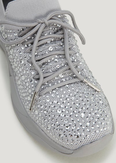 Head Over Heels Silver Diamante Trainers - Size 3