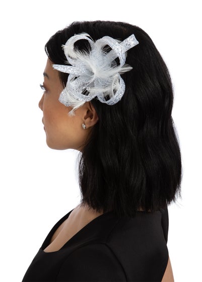 Silver Rose Net Fascinator Clip - One Size
