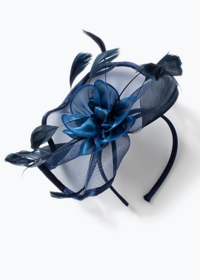 Navy Flower Net Headband Fascinator - One Size