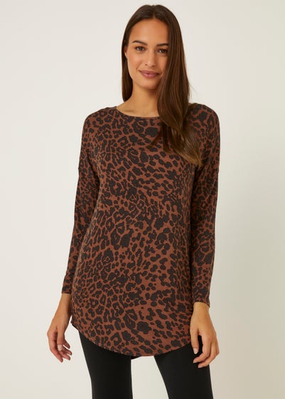 Brown Animal Print Longline Top