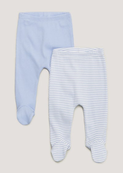 Baby 2 Pack Blue Ribbed Leggings (Tiny Baby-18mths) - Age 3 - 6 Months