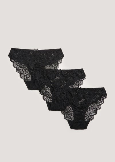 3 Pack Black Lace High Leg Knickers - Size 8