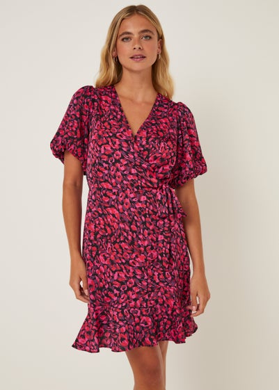 Be Beau Pink Leopard Print Frill Mini Dress - Size 6
