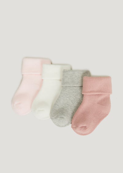 Unisex 4 Pack Pink Terry Tot Baby Socks (Newborn-12mths) - Newborn