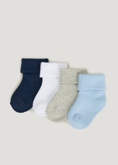 4 Pack Blue Terry Tot Baby Socks (Newborn-12mths) - Newborn