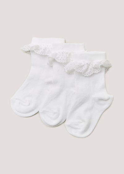 3 Pack White Frill Baby Socks (Newborn-12mths) - Newborn
