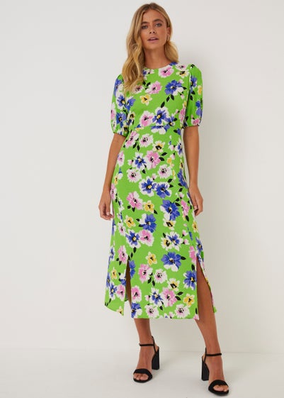 Be Beau Green Floral Cut Out Midi Dress