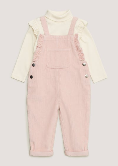 Girls Pink Cord Frill Dungarees & Top Set (9mths-6yrs)