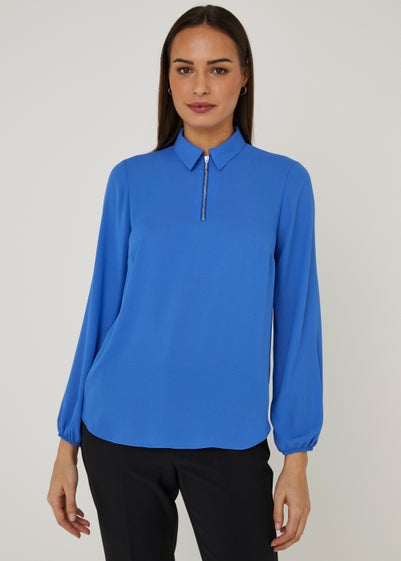 Et Vous Blue Half Zip Blouse