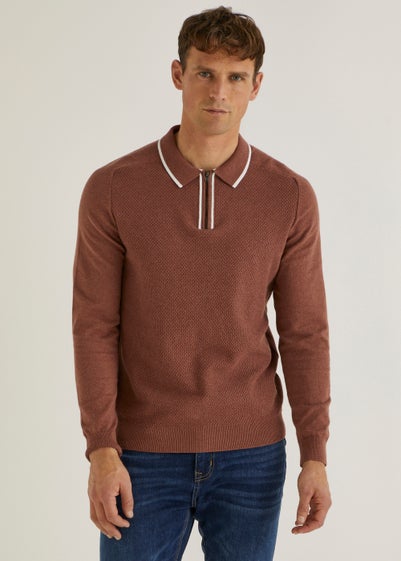 Orange Tipped Quarter Zip Long Sleeve Polo Shirt