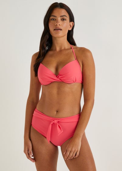 Coral High Waisted Bikini Bottoms