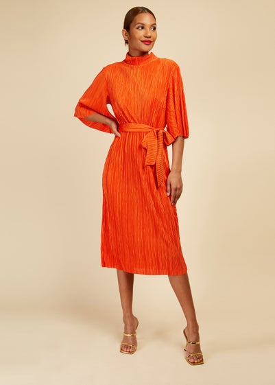 Little Mistress Orange High Neck Midi Dress - Size 6