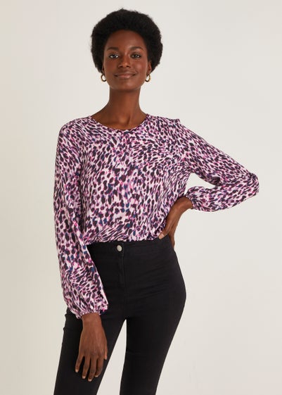 Pink Animal Print Bubble Box Long Sleeve Top