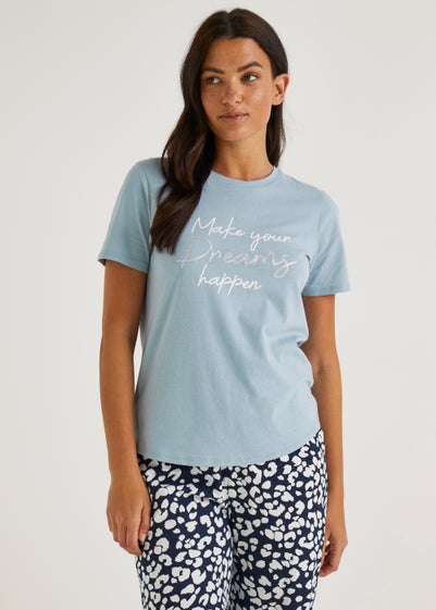 Blue Slogan Pyjama Top - Small