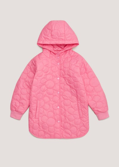 Girls Pink Floral Quilted Jacket (4-13yrs)