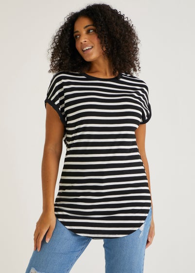 Black & White Stripe Longline T-Shirt