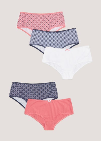 5 Pack Plain & Print Short Knickers - Size 8
