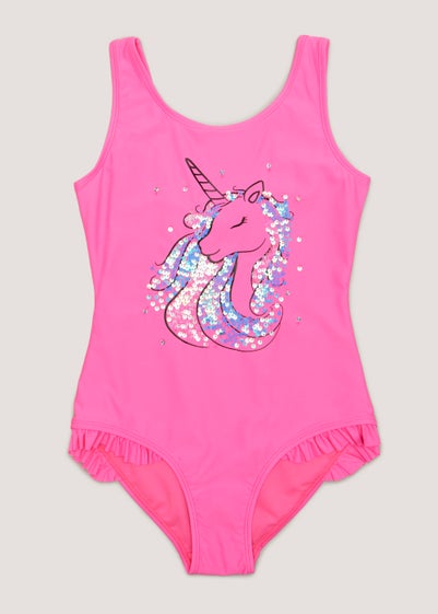 Girls Pink Unicorn Swim Costume (4-13yrs)