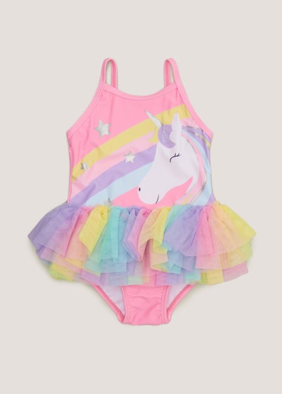 Girls Pink Unicorn Tutu Swimming Costume (6mths-6yrs)