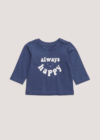 Baby Navy Happy Long Sleeve T-Shirt (Newborn-23mths) - Newborn
