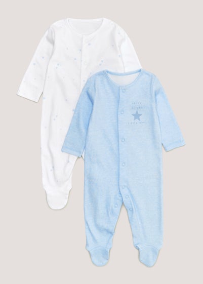 Baby 2 Pack White & Blue Sleepsuits (Newborn-23mths) - Newborn