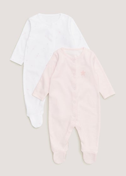 Baby 2 Pack Pink Star Sleepsuits (Newborn-23mths) - Newborn