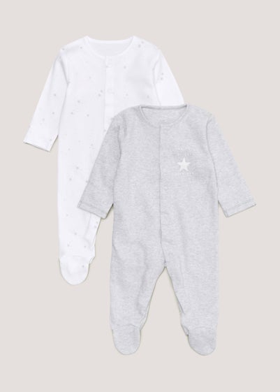 Baby 2 Pack Grey Star Sleepsuit (Newborn-23mths) - Newborn