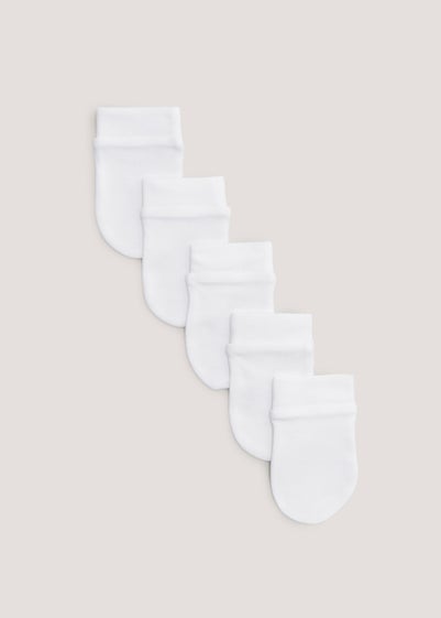 Baby 5 Pack White Scratch Mitts - One Size