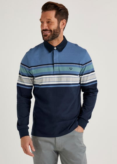 Lincoln Blue Stripe Long Sleeve Rugby Polo Shirt