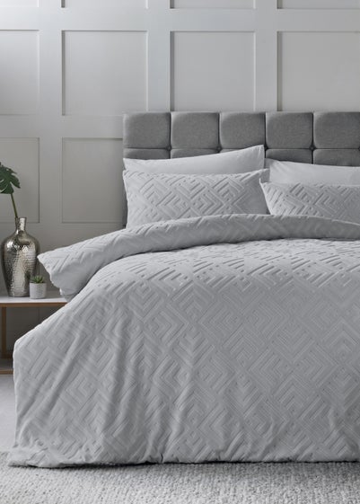 Grey Towelling Tufted Duvet Cover