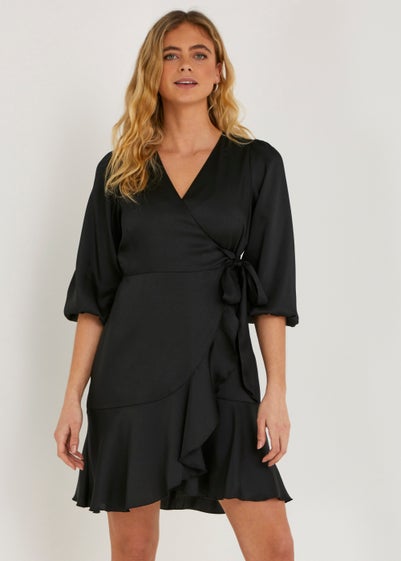 Be Beau Black Frill Satin Mini Dress