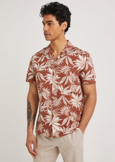 Rust Leaf Print Short Sleeve Shirt