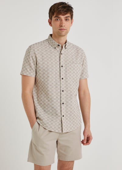 Ecru Stripe Textured Short Sleeve Shirt Reviews - Matalan