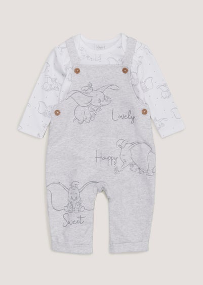 Baby Grey Disney Dumbo Dungarees & T-Shirt Set (Newborn-12mths)