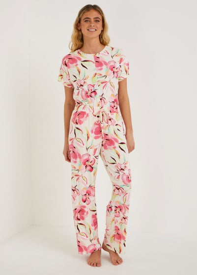 Cream Floral Pyjama Bottoms - Extra small