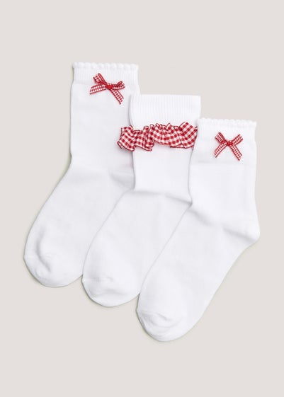 Girls 3 Pack Red Gingham School Socks (Younger 6-Older 5.5) - Sizes 12.5-3.5