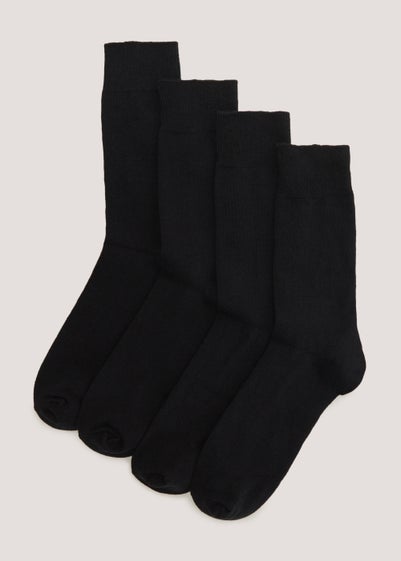 4 Pack Plain Black Socks - Sizes 6 - 8.5