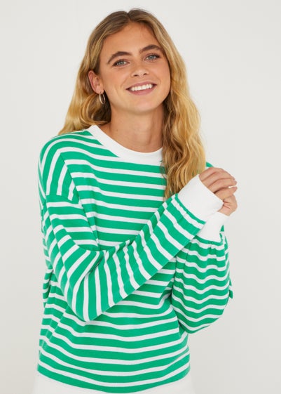 Green Stripe Volume Sleeve Sweatshirt - Small