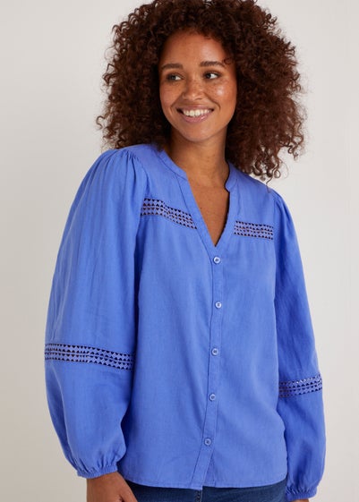 Blue Linen Blend Blouse