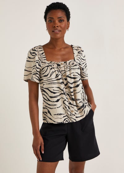 Zebra Print Square Neck Blouse