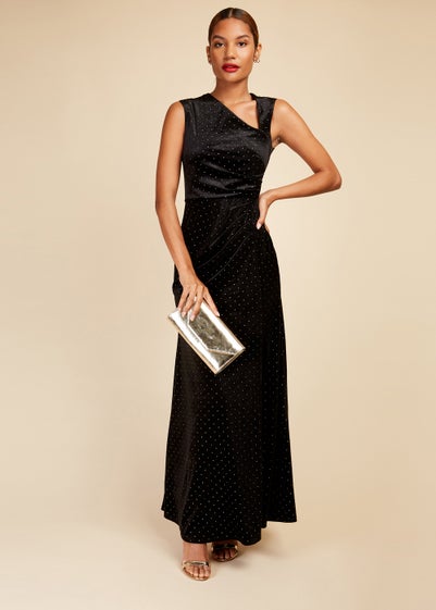 Little Mistress Black Velvet Dew Drop Maxi Dress