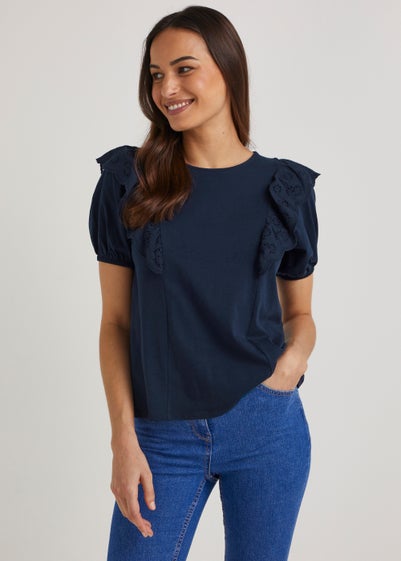 Navy Frill Sleeve Top - Matalan