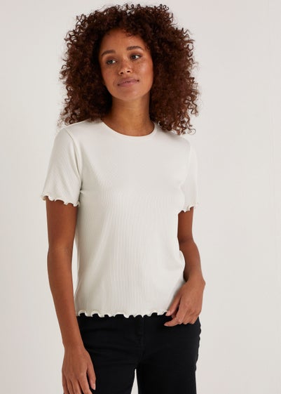 Beige Bubble Hem Frill Sleeve Top - Matalan