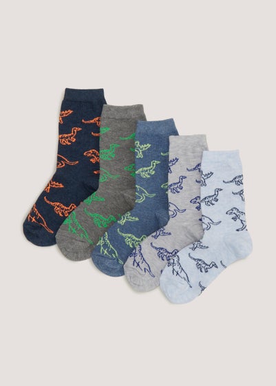 Boys 5 Pack Dinosaur Ankle Socks (Younger 6-Older 6.5) - Sizes 6 - 8.5