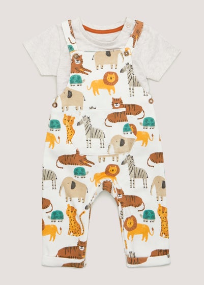 Baby Safari Dungarees & T-Shirt Set (Newborn-23mths) - Age 0 - 3 Months